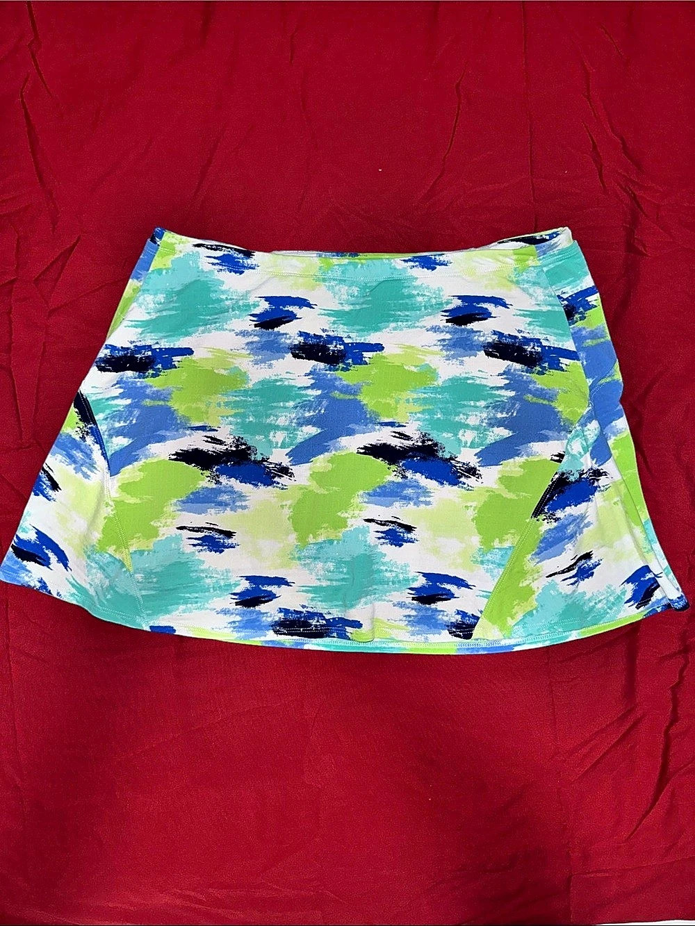 IBKUL Abstract A-Line skirt in Blue & Green Large